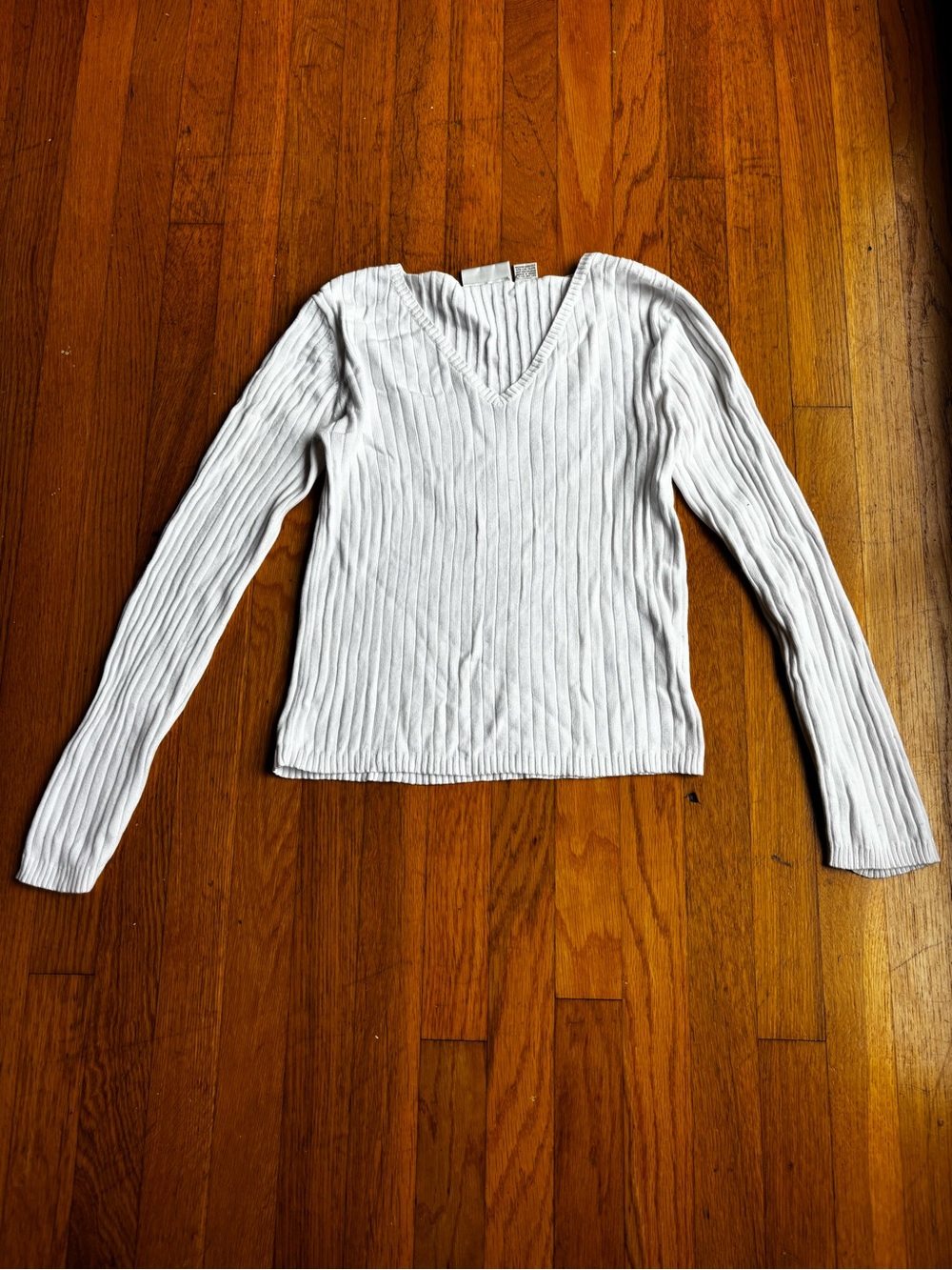 bp White Ribbed V-Neck Long Sleeve Top